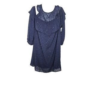 Old Navy Women's Navy Blue Clip Dot Cold Shoulder Ruffle Shift Dress Size L